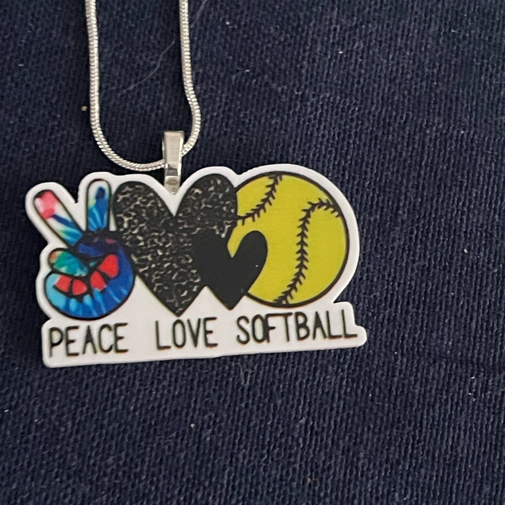 Peace Love Softball Pendant Necklace